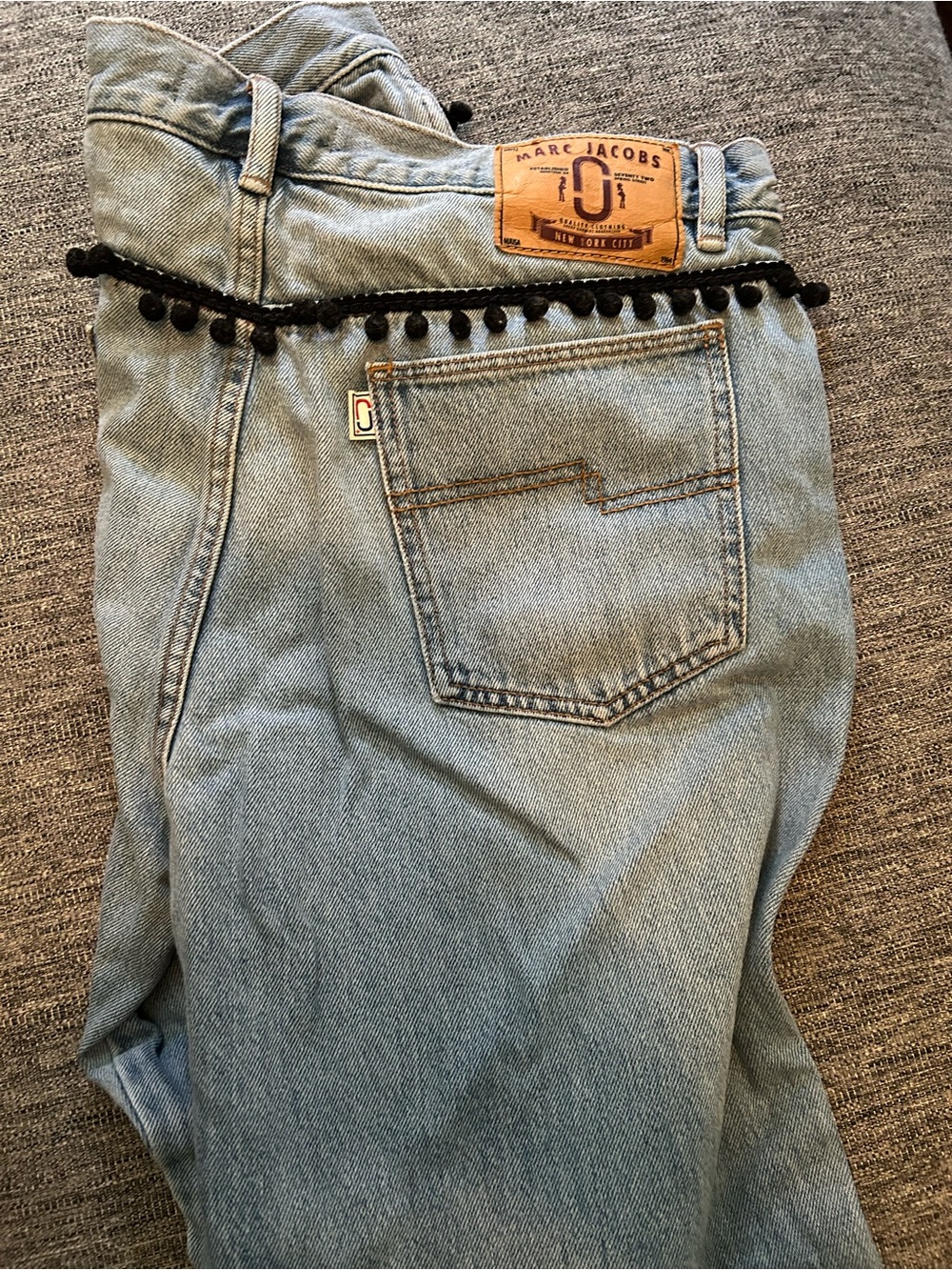 Marc Jacobs Light Blue Denim Jeans with Black Pom Pom Trim - Picture 3 of 6